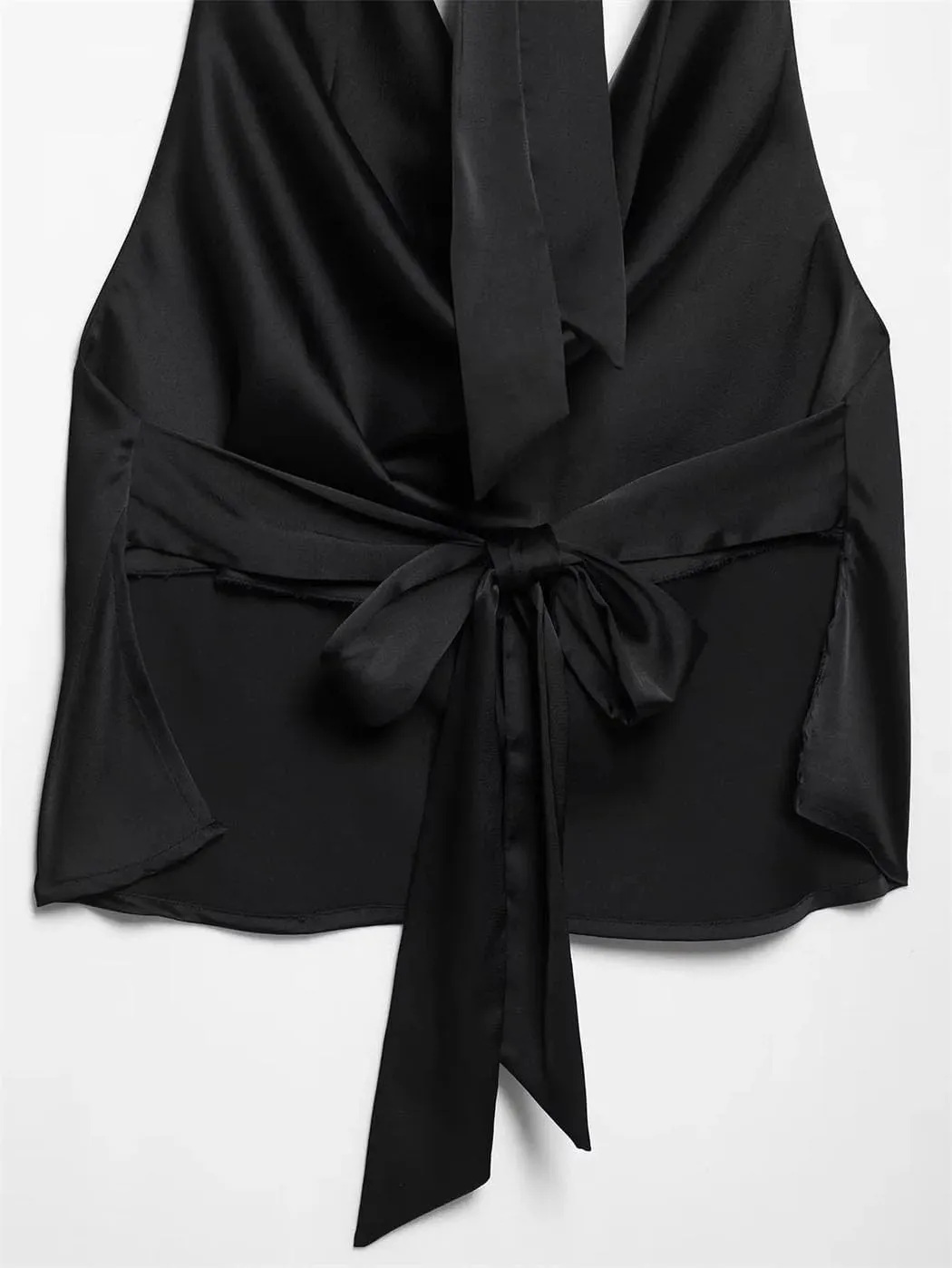 Women's Satin Halter Neck Vest Tie Back Bow Detail Sexy Evening Sleeveless Party Top