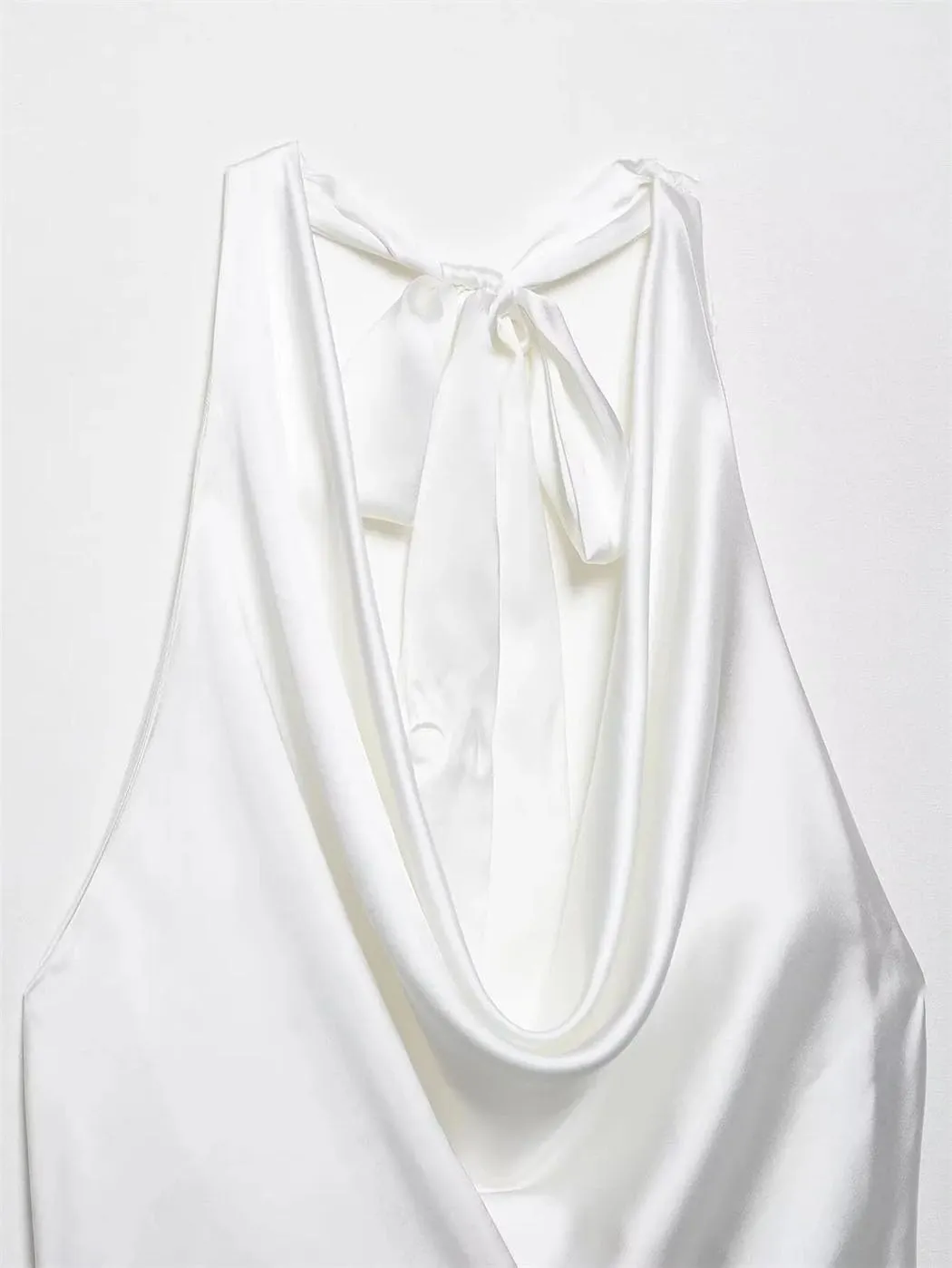 Women's Satin Halter Neck Vest Tie Back Bow Detail Sexy Evening Sleeveless Party Top