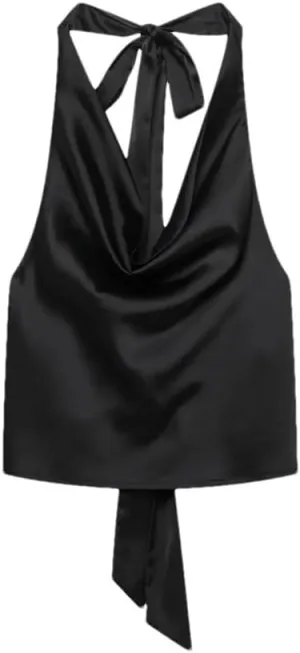 Women's Satin Halter Neck Vest Tie Back Bow Detail Sexy Evening Sleeveless Party Top