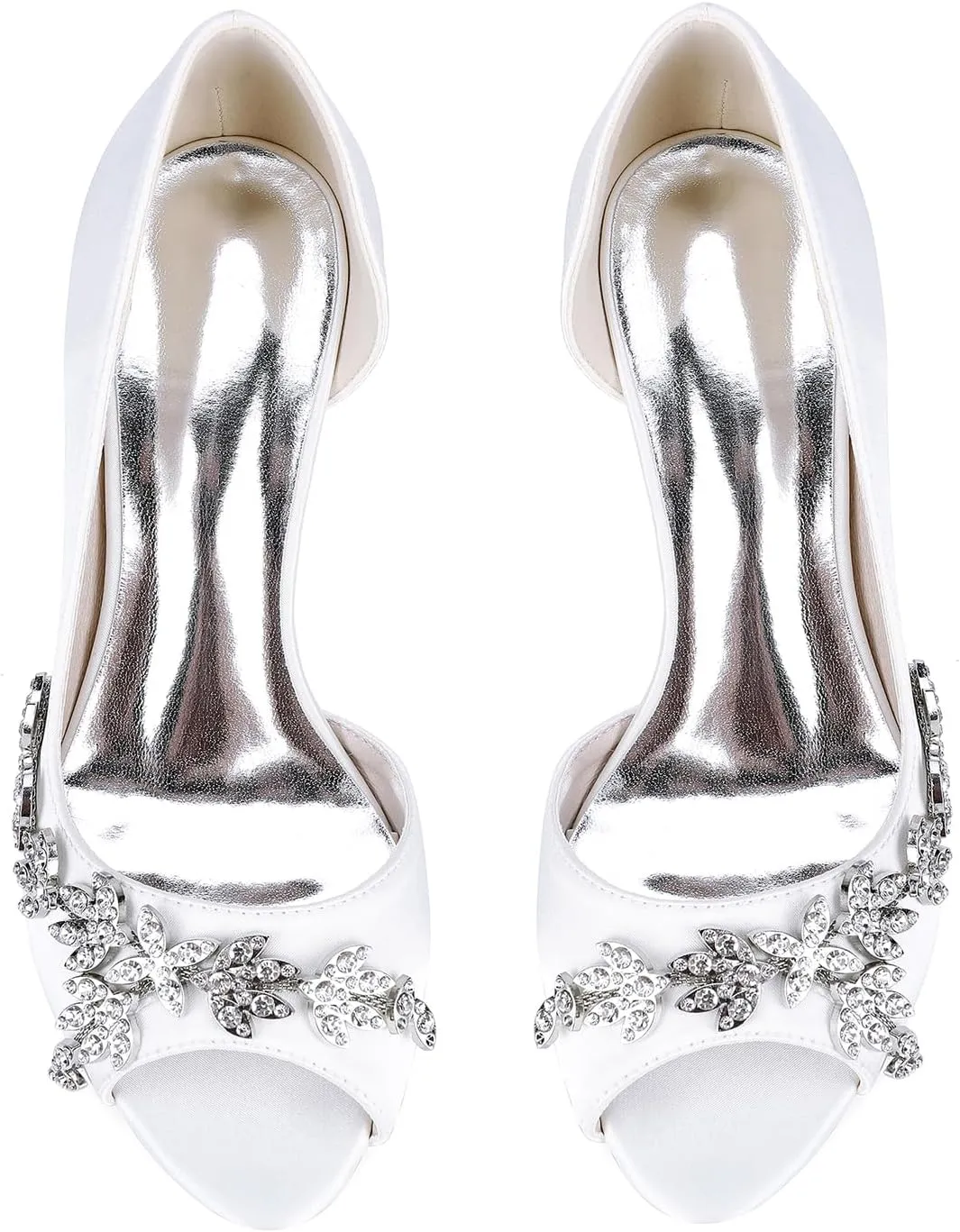 Women's Satin Kitten Heel Wedding Shoes for Bride Rhinestones Bridal Pumps Mid Heels Stilettos Prom Shoes
