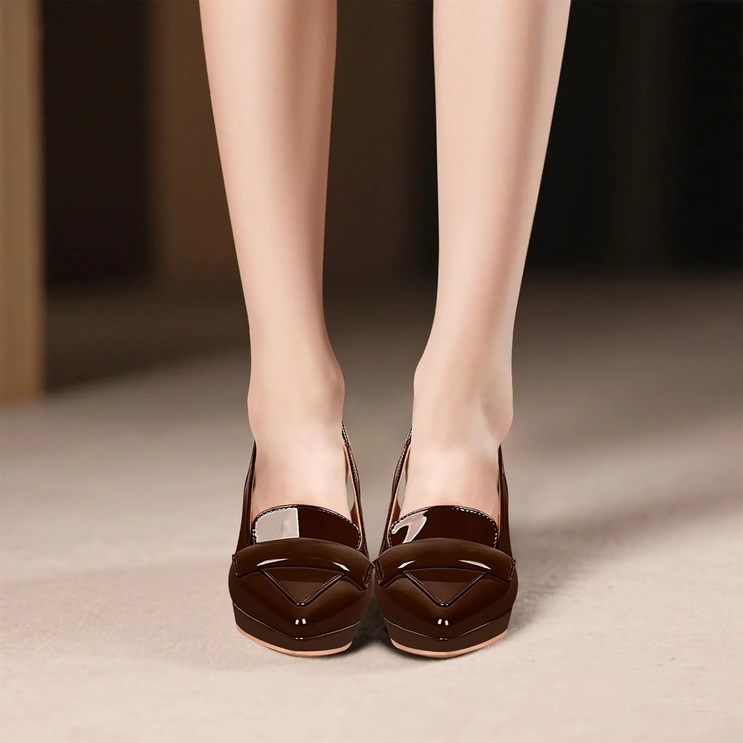 Women's Slingback High Heel Pointed Toe Platform Pumps Buckle Strap Patent Leather Dress Shoes