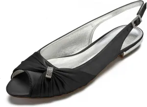 Womens Slip On Wedding Dress Shoes Low Heel Bridal Sandals Satin Evening Party Flat Wedding Shoes Bridal Flats Crystals Evening Party Shoes