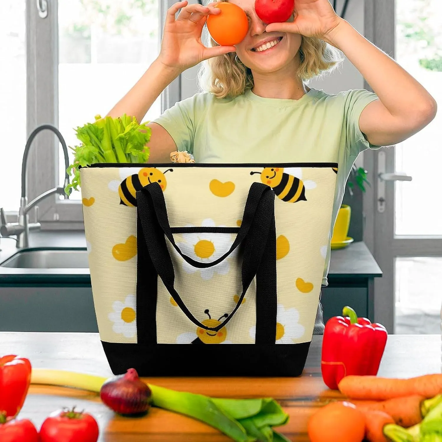 Women's Spacious Thermal Shoulder Bag Stylish Insulated Shopping Tote