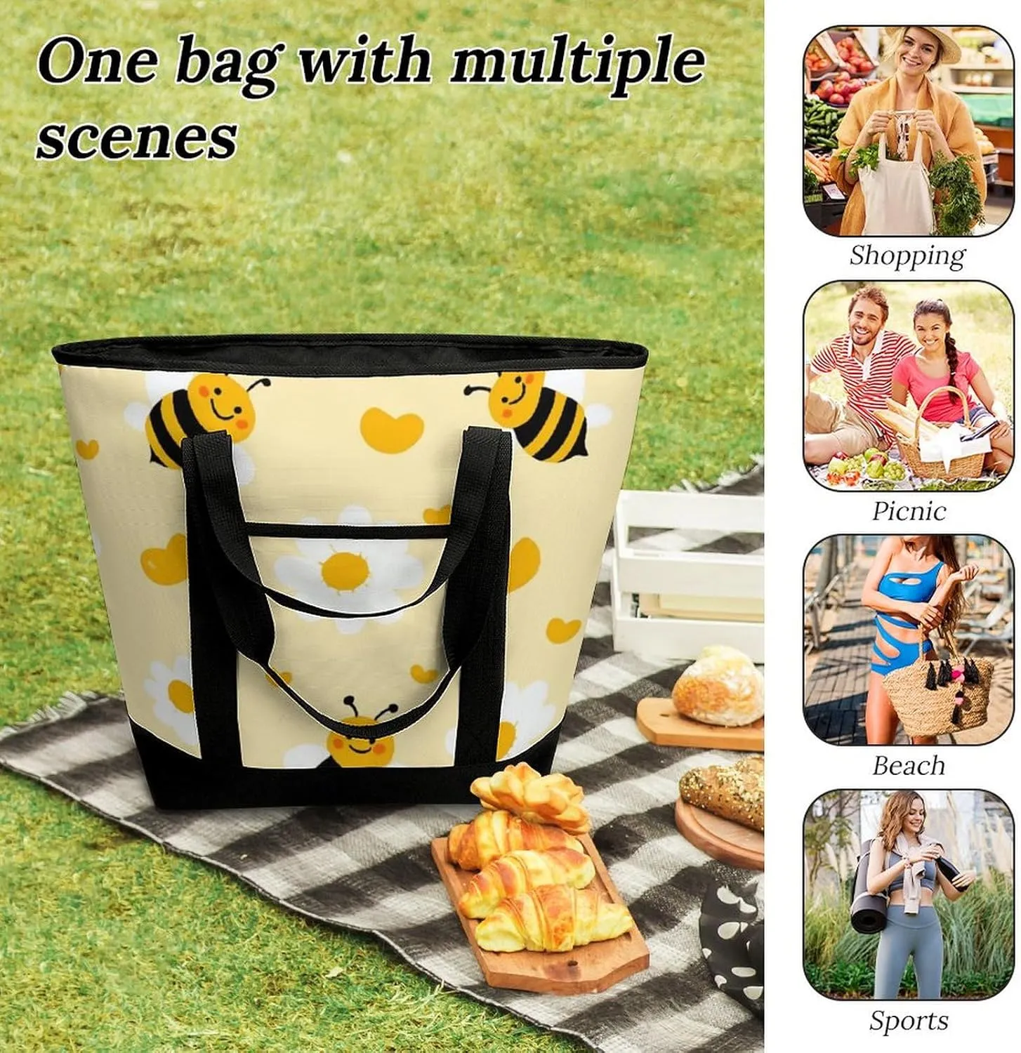 Women's Spacious Thermal Shoulder Bag Stylish Insulated Shopping Tote