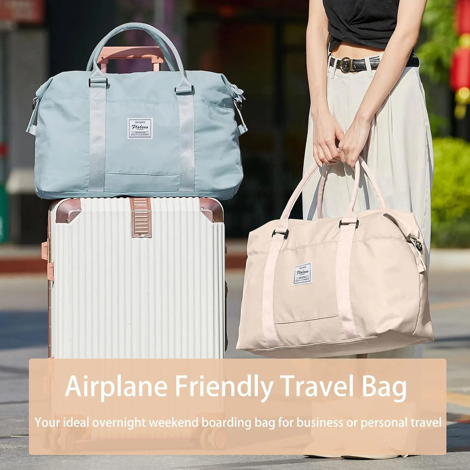 Womens travel bags, weekender carry on for women, sports Gym Bag, workout duffel bag, overnight shoulder Bag fit 15.6 inch Laptop (Large, Off White)