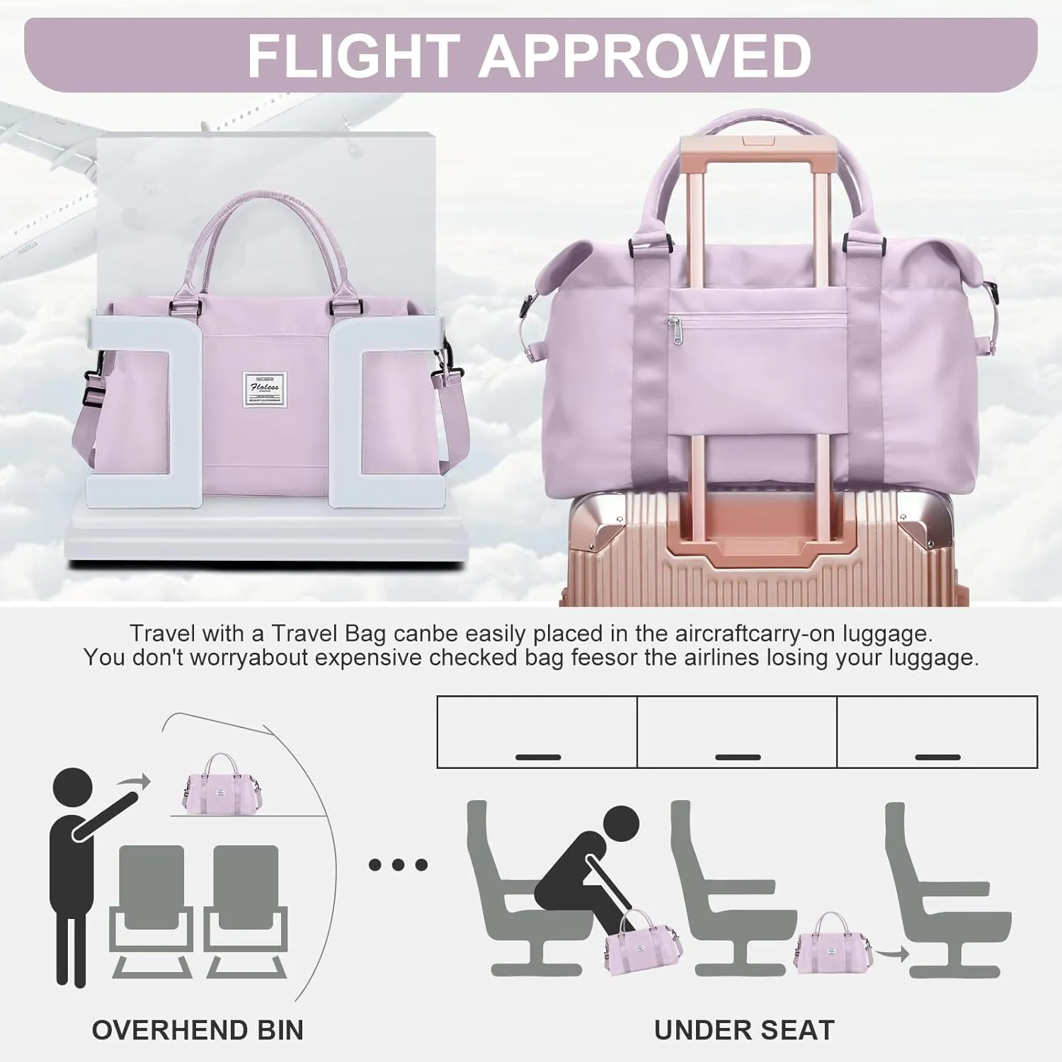 Womens travel bags, weekender carry on for women, sports Gym Bag, workout duffel bag, overnight shoulder Bag fit 15.6 inch Laptop (Large, Purple)