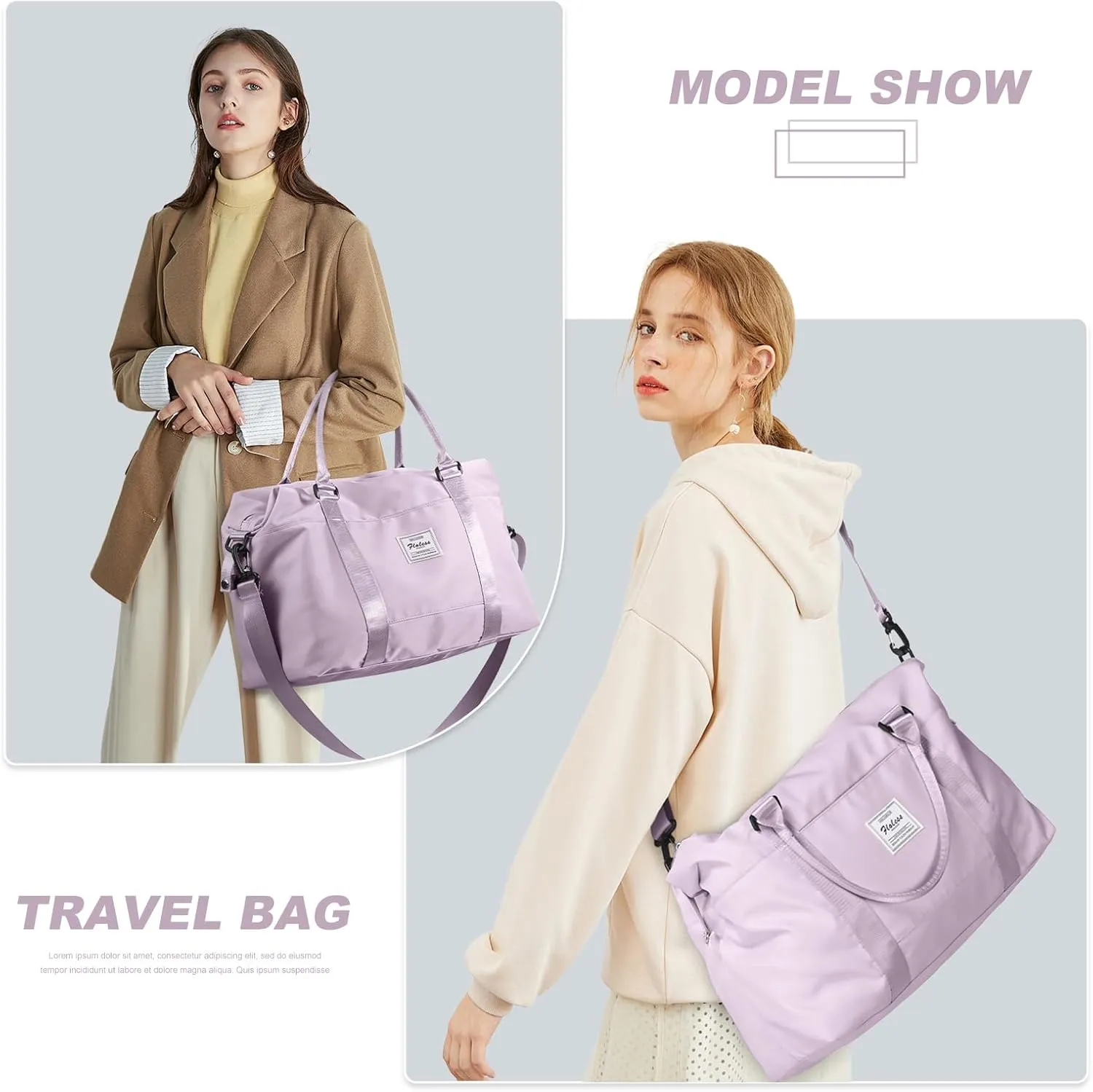 Womens travel bags, weekender carry on for women, sports Gym Bag, workout duffel bag, overnight shoulder Bag fit 15.6 inch Laptop (Large, Purple)