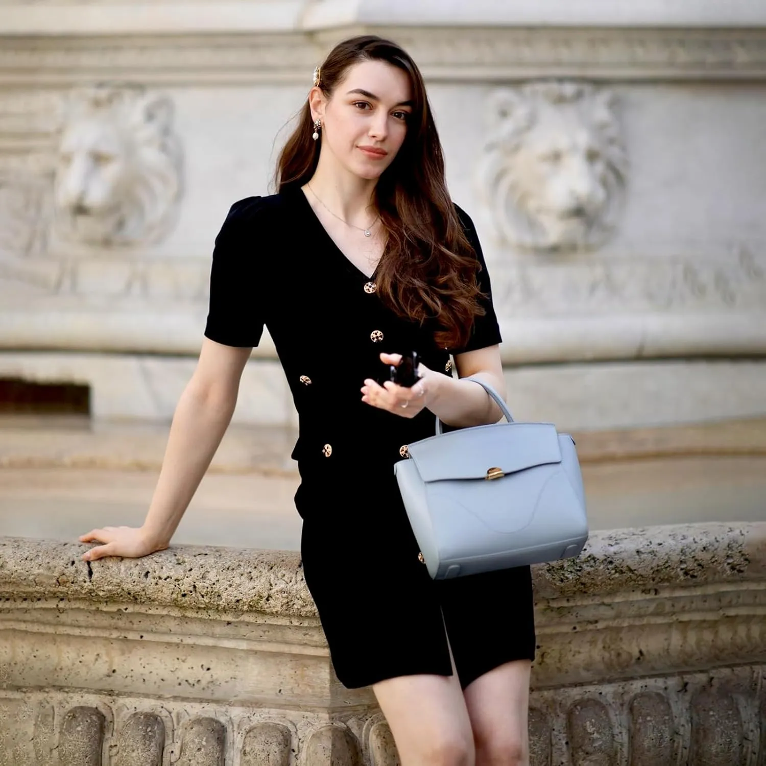 Women's Triacetate Mini Dress Summer Business Casual A Line V-Neck Button Dresses for Wedding Guest Teacher Work