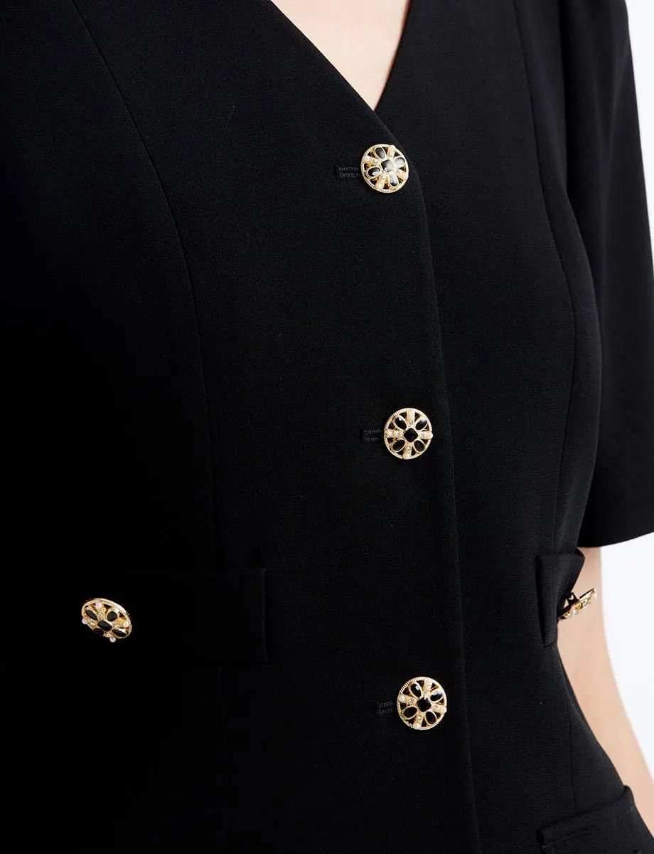 Women's Triacetate Mini Dress Summer Business Casual A Line V-Neck Button Dresses for Wedding Guest Teacher Work