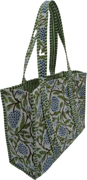 Women's Unique Quilted Large Cotton Fabric Tote Bag Travel Grocery Shopping Weekend Trips with Inside Pocket