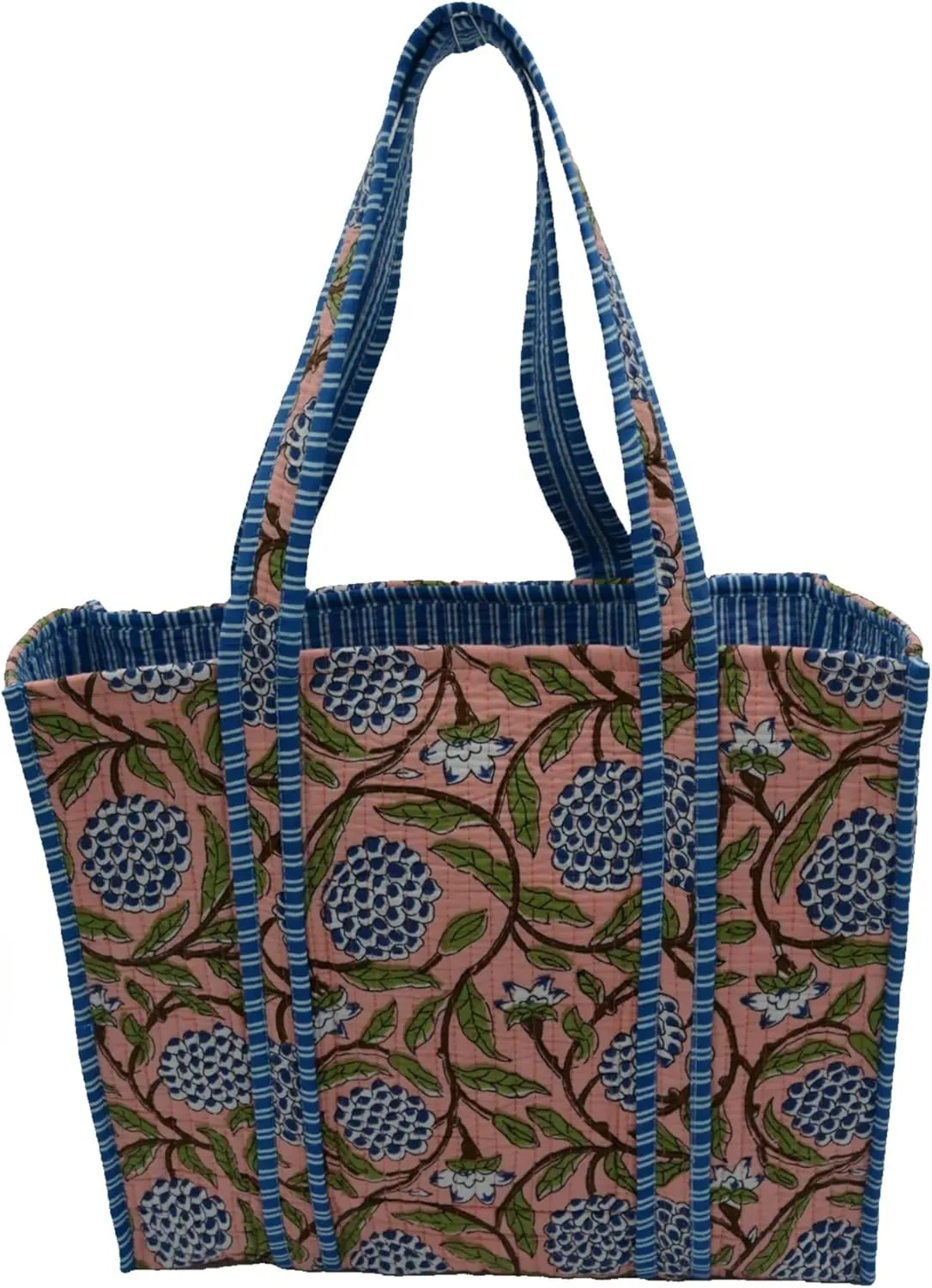 Women's Unique Quilted Large Cotton Fabric Tote Bag Travel Grocery Shopping Weekend Trips with Inside Pocket
