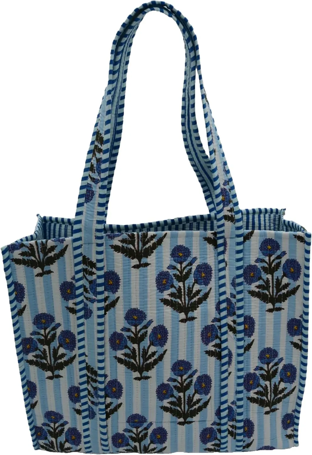 Women's Unique Quilted Large Cotton Fabric Tote Bag Travel Grocery Shopping Weekend Trips with Inside Pocket