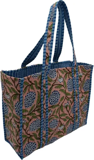 Women's Unique Quilted Large Cotton Fabric Tote Bag Travel Grocery Shopping Weekend Trips with Inside Pocket
