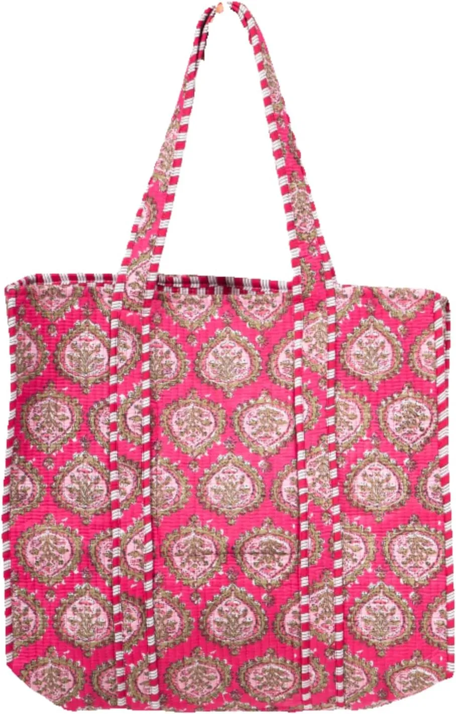 Women's Unique Quilted Large Cotton Fabric Tote Bag Travel Grocery Shopping Weekend Trips with Inside Pocket