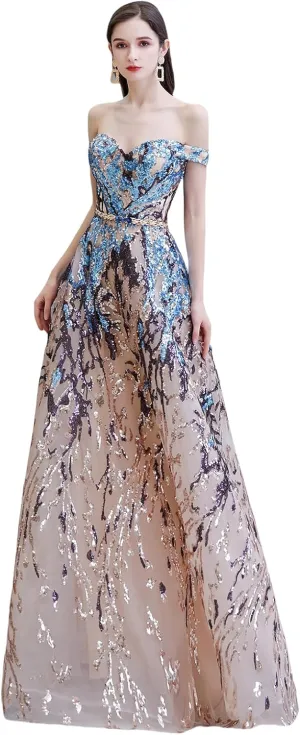 Women's V-Neck Sequins Sleeveless Lace-up Mermaid Evening Dress