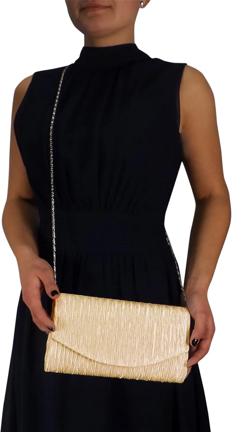 Womens Vintage Satin Pleated Envelope Evening Cocktail Wedding Party Handbag Clutch