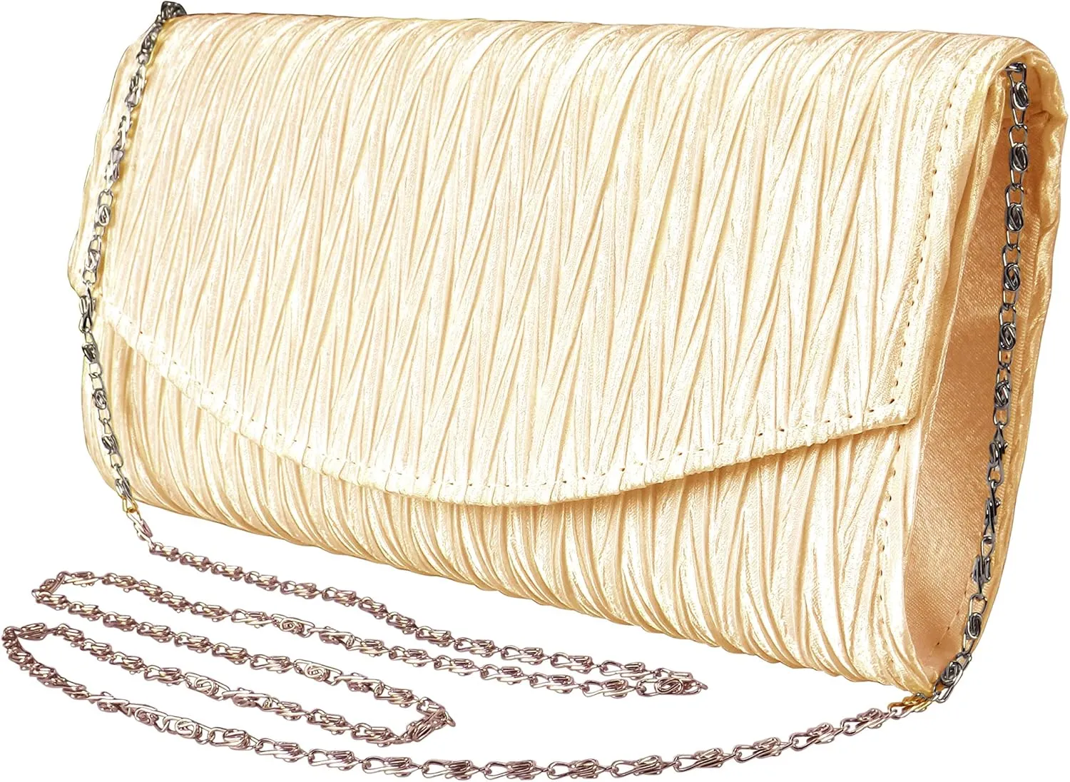 Womens Vintage Satin Pleated Envelope Evening Cocktail Wedding Party Handbag Clutch