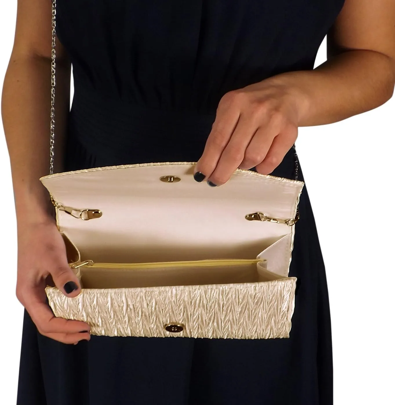 Womens Vintage Satin Pleated Envelope Evening Cocktail Wedding Party Handbag Clutch
