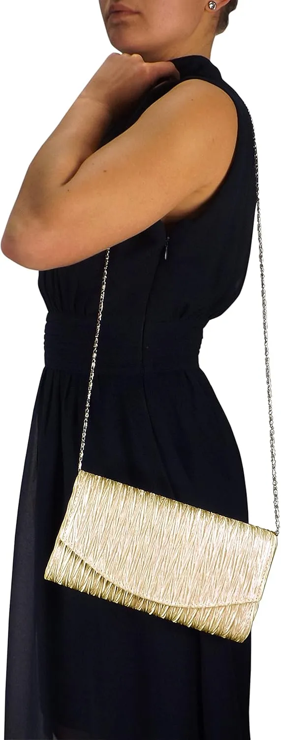 Womens Vintage Satin Pleated Envelope Evening Cocktail Wedding Party Handbag Clutch