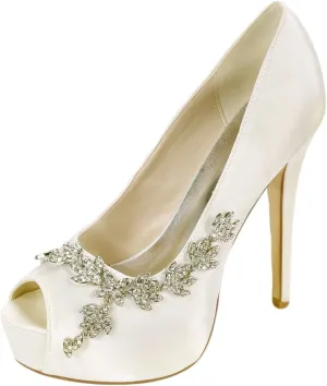 Women's Wedding Shoes for Bride High Heels Peep Toe Bridal Shoes Crystal Party Pumps Sandals