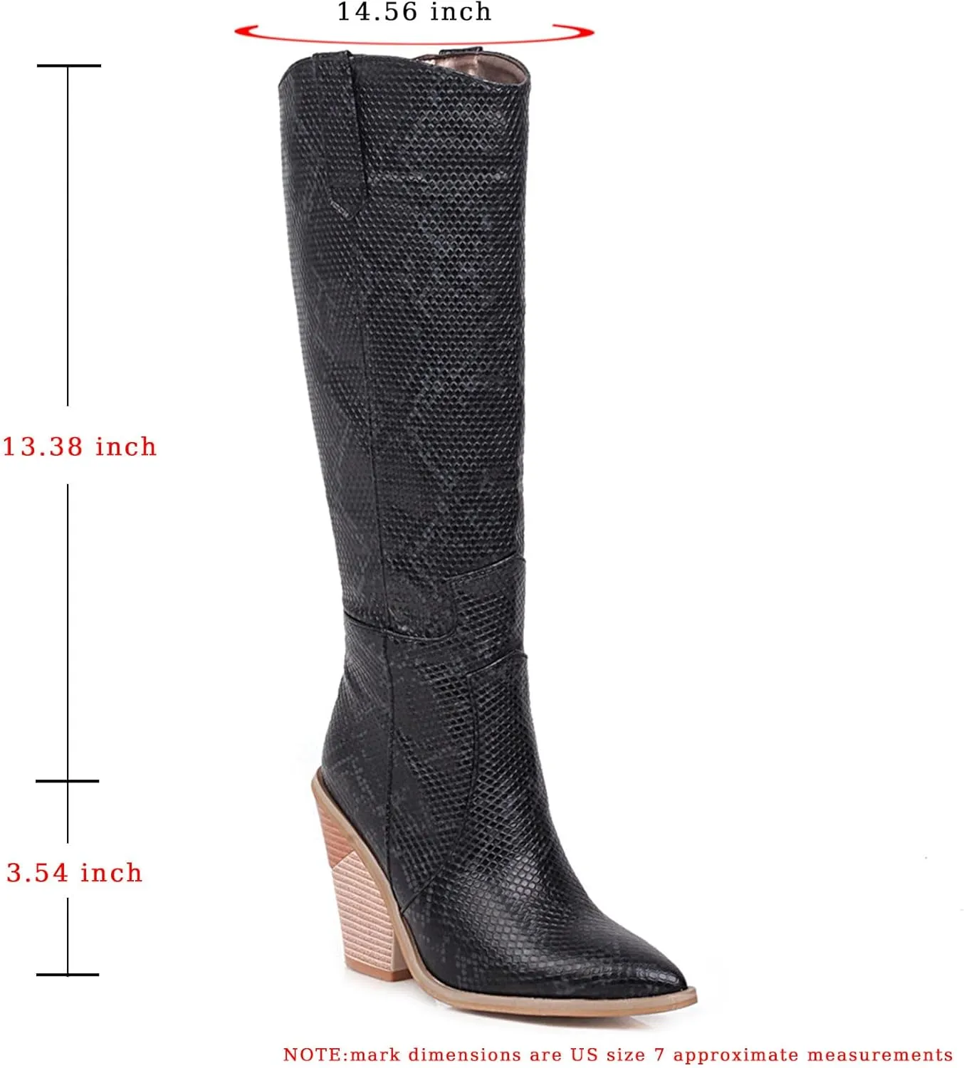 Women's Wedge Snakeskin Knee High Boots Stacked Chunky High Heels Tall Cowgirl Boots Pointy Toe Western Cowboy Boots