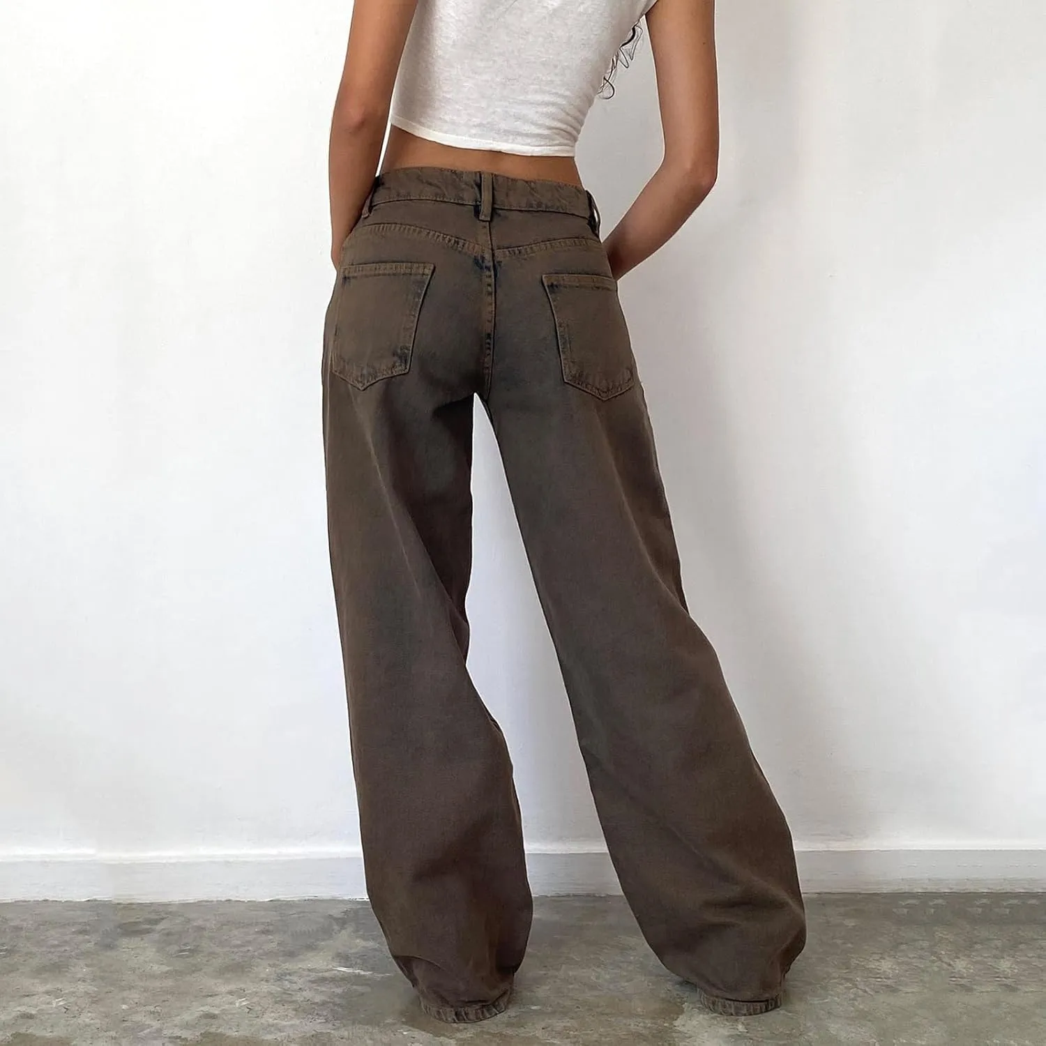 Women's Wide Leg Boyfriend Jeans - Straight Leg Denim Pants - Low Rise Baggy Casual Loose Jeans