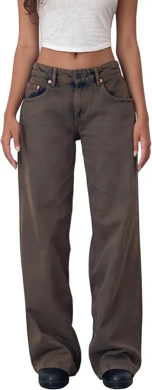 Women's Wide Leg Boyfriend Jeans - Straight Leg Denim Pants - Low Rise Baggy Casual Loose Jeans