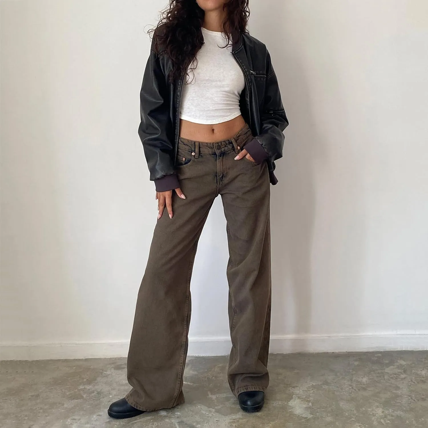 Women's Wide Leg Boyfriend Jeans - Straight Leg Denim Pants - Low Rise Baggy Casual Loose Jeans