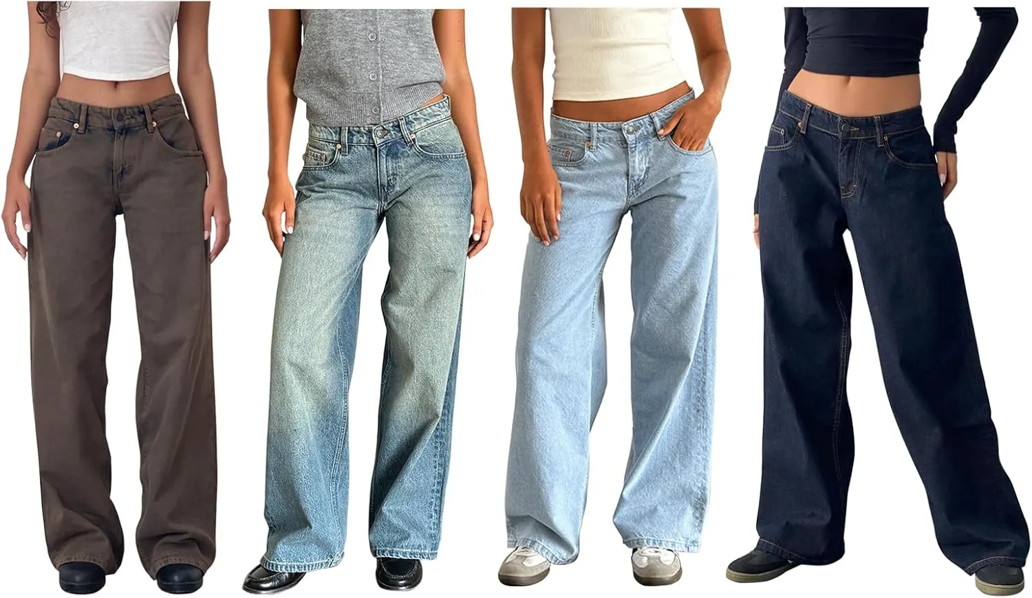Women's Wide Leg Boyfriend Jeans - Straight Leg Denim Pants - Low Rise Baggy Casual Loose Jeans