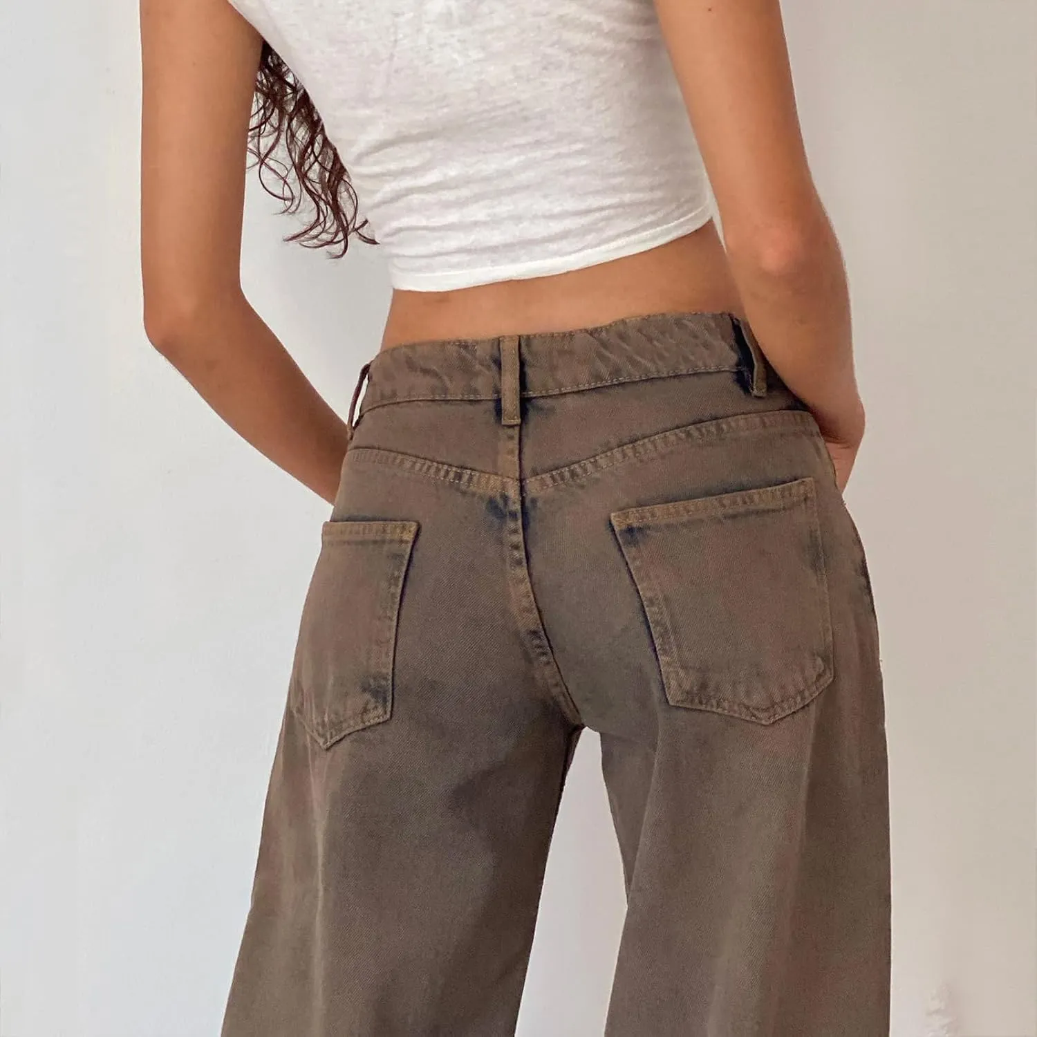 Women's Wide Leg Boyfriend Jeans - Straight Leg Denim Pants - Low Rise Baggy Casual Loose Jeans