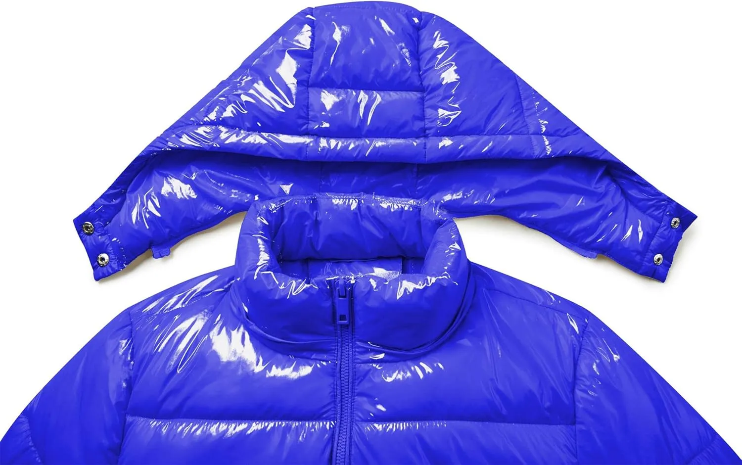 Women's Winter Hooded Shiny Puffer Jacket Casual Warm Quilted Full Zip Short Bubble Padded Coat