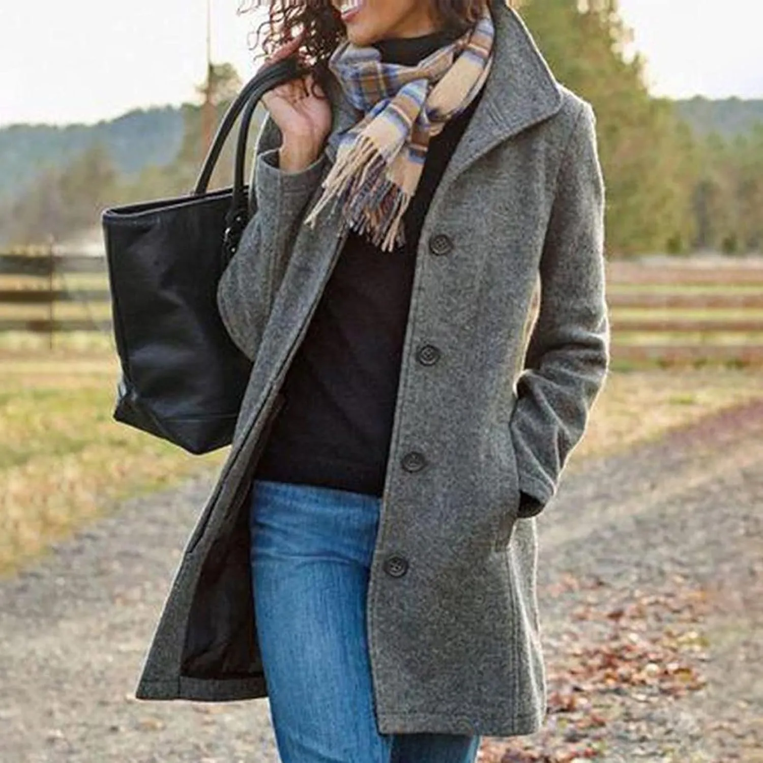 Womens Winter Wool Blend Pea Coat Single Breasted Warming Stand Collar Casual Trench Coat Thickened Overcoat Pea Coat