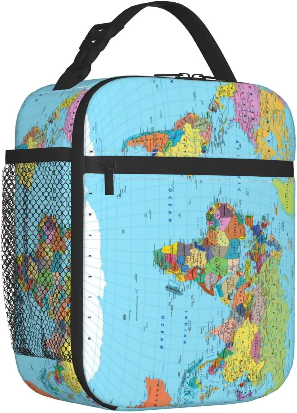 World Map Reusable Lunch Box Insulation Lunch Bag Containers Tote Handbag Ice Packs For Women Men Teens Girls