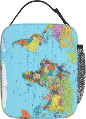 World Map Reusable Lunch Box Insulation Lunch Bag Containers Tote Handbag Ice Packs For Women Men Teens Girls