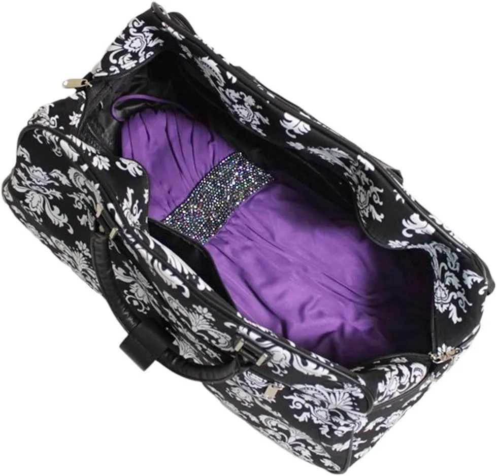 World Traveler 21-Inch Carry-On Rolling Duffel Bag, Black White Damask II