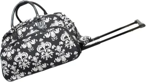 World Traveler 21-Inch Carry-On Rolling Duffel Bag, Black White Damask II