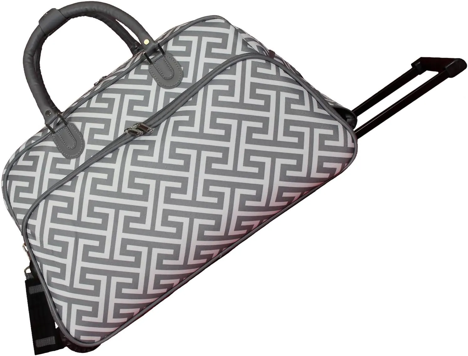 World Traveler 21-Inch Carry-On Rolling Duffel Bag, Greek Key H Grey White