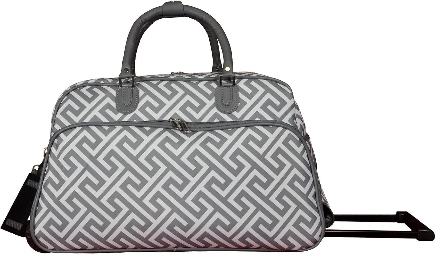World Traveler 21-Inch Carry-On Rolling Duffel Bag, Greek Key H Grey White