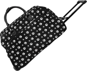 World Traveler Animal Prints 21-Inch Carry-On Rolling Duffel Bag, Black White Paws