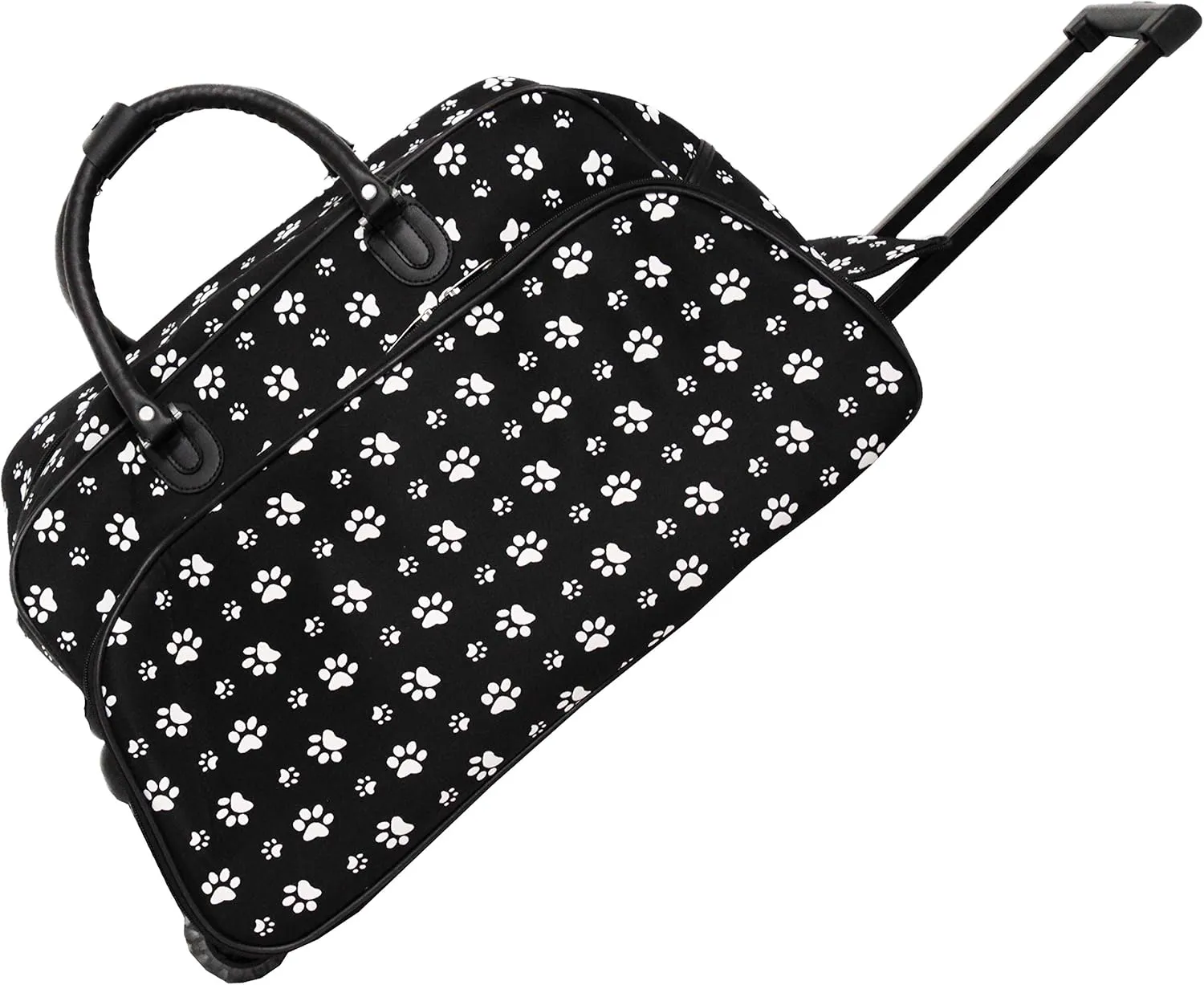 World Traveler Animal Prints 21-Inch Carry-On Rolling Duffel Bag, Black White Paws