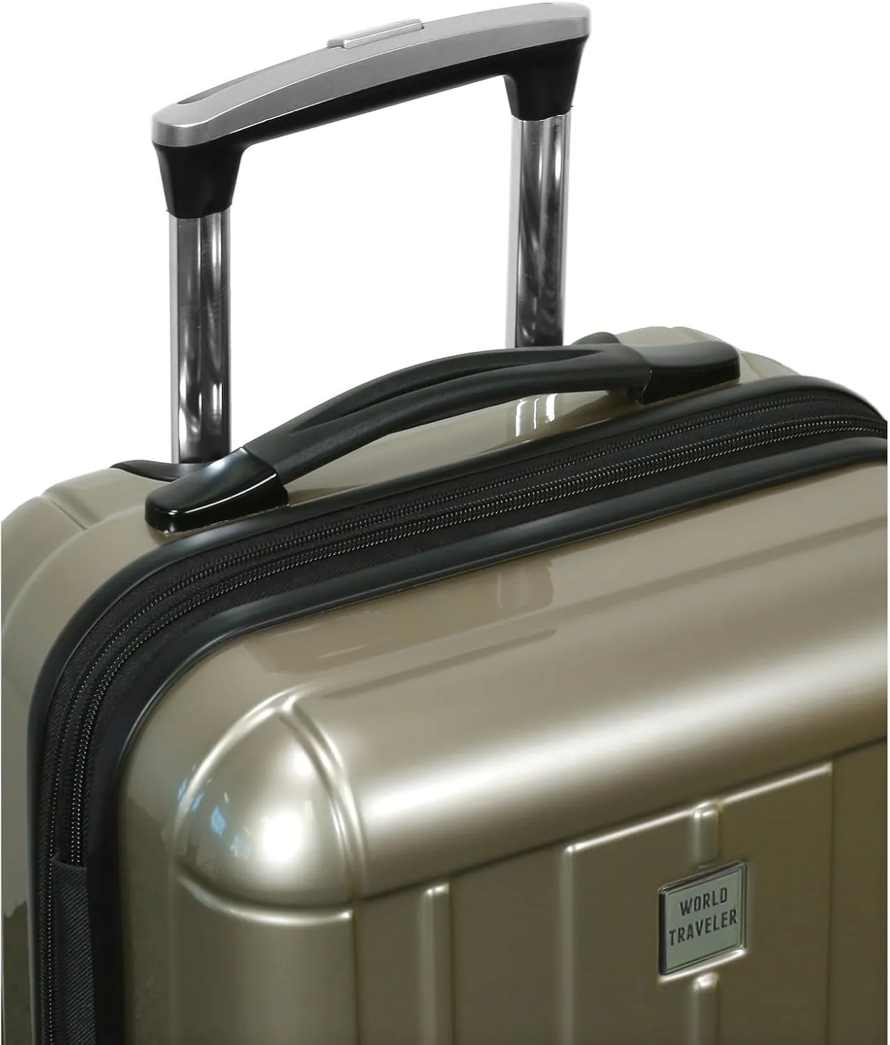 World Traveler Contour Lightweight Polycarbonate Hardside Expandable Spinner Luggage with TSA Lock, Champagne, 20-inch