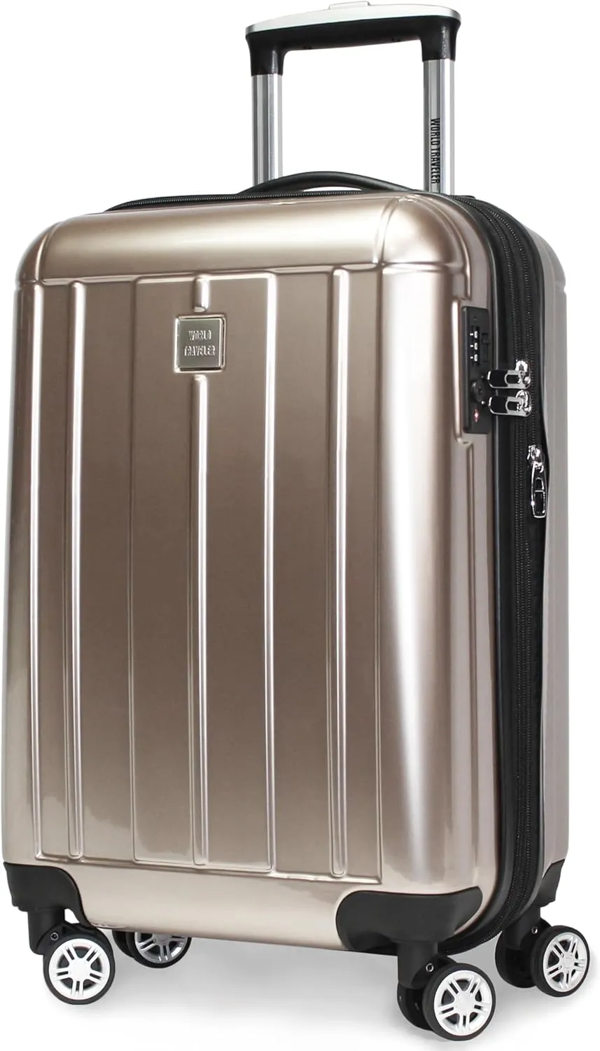 World Traveler Contour Lightweight Polycarbonate Hardside Expandable Spinner Luggage with TSA Lock, Champagne, 20-inch