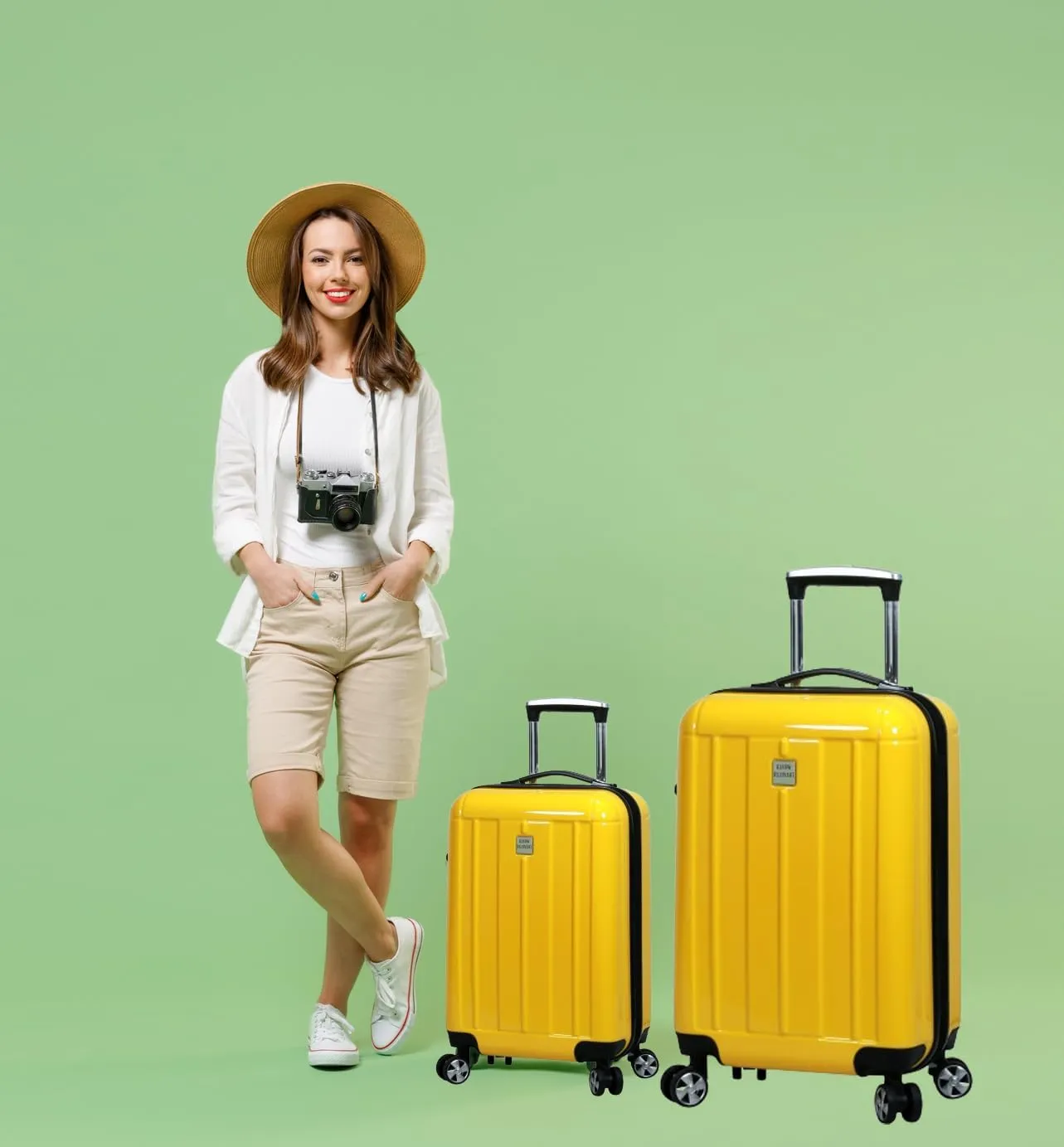 World Traveler Contour Lightweight Polycarbonate Hardside Expandable Spinner Luggage with TSA Lock, Yellow, 2-Piece Set(20in,24in)