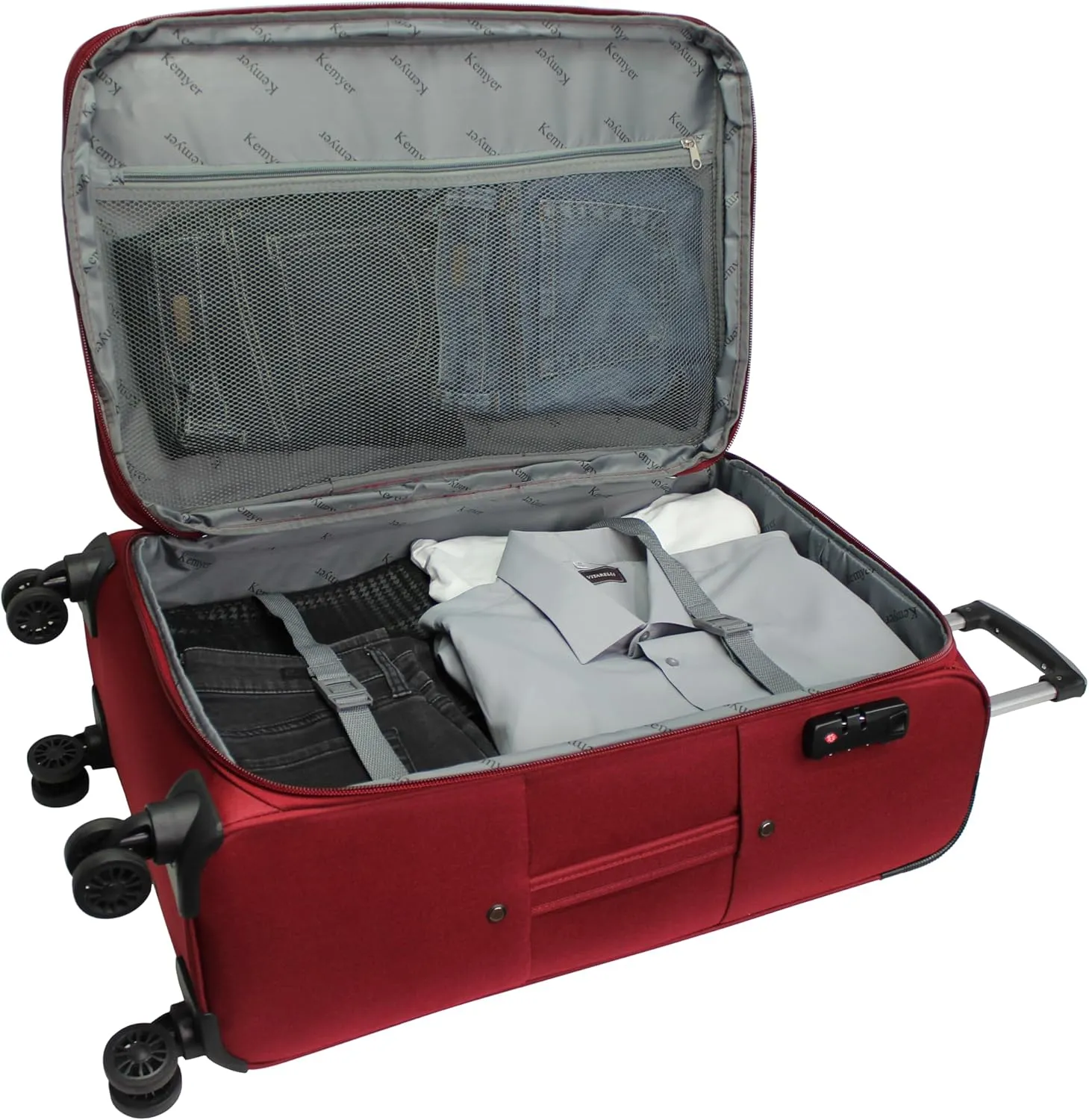World Traveler Kemyer Softside Lightweight Expandable Spinner Luggage, Burgundy, 3-Piece Set(20in,25in,29in)
