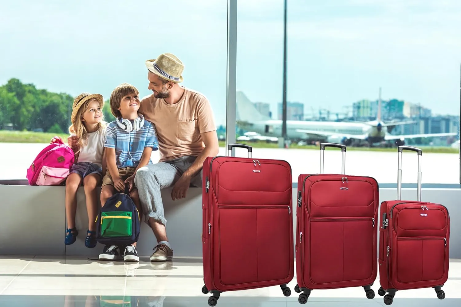 World Traveler Kemyer Softside Lightweight Expandable Spinner Luggage, Burgundy, 3-Piece Set(20in,25in,29in)