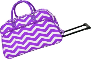 World Traveler Prints 21-Inch Carry-On Rolling Duffel Bag, Fuchsia White Chevron