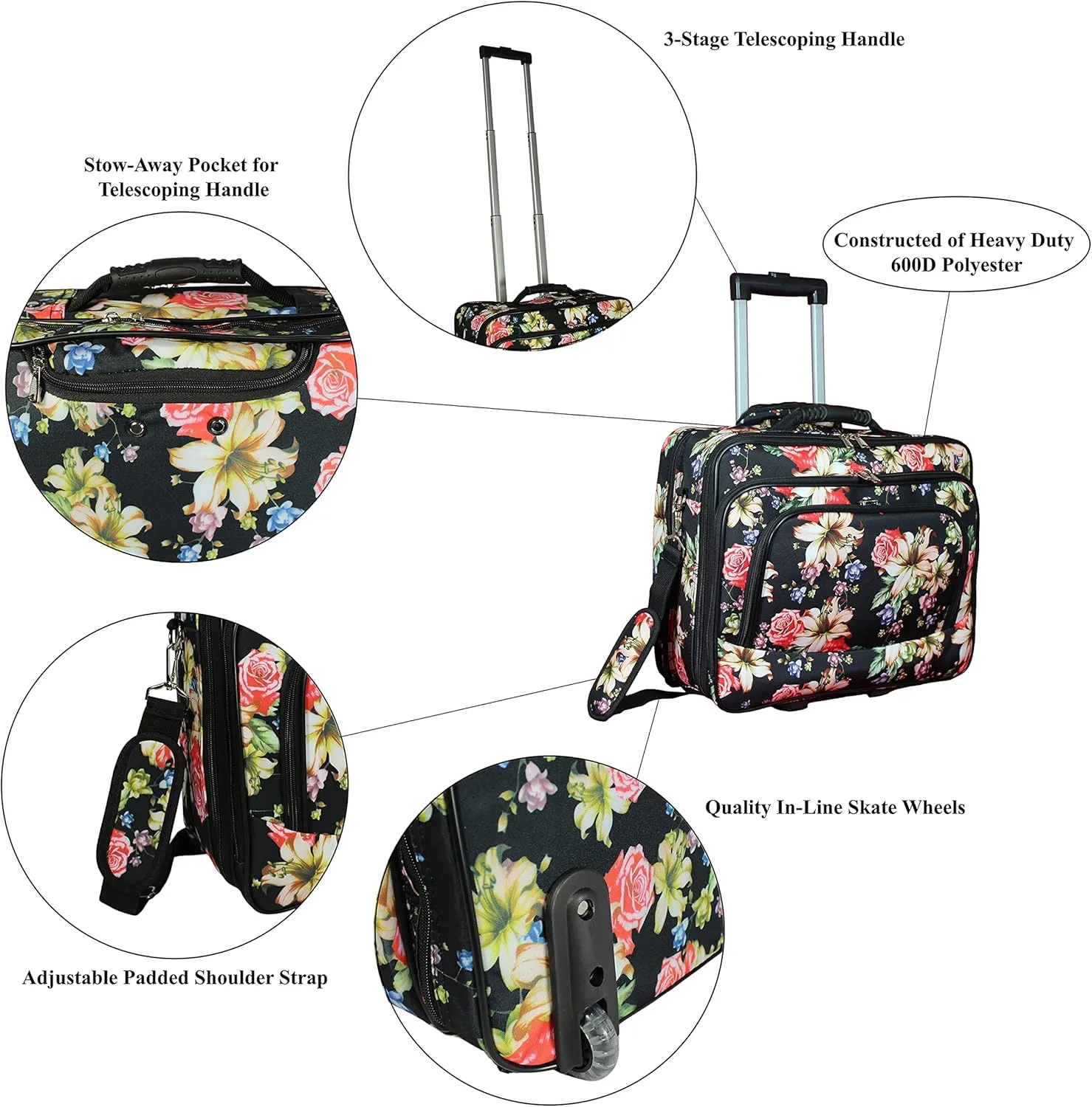 World Traveler Rolling 17-Inch Laptop Briefcase Computer Case, Rose Lily, One Size