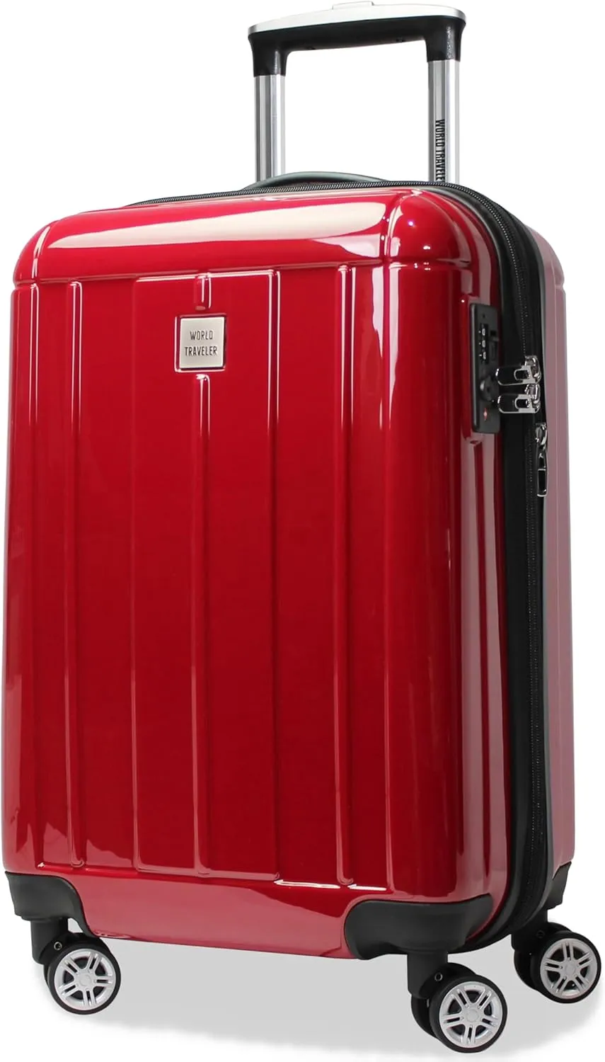 World Traveler VentureX Airline Approved Carry-On Luggage – Lightweight Hardside Suitcase with Spinner Wheels, Contour Red, 20-inch