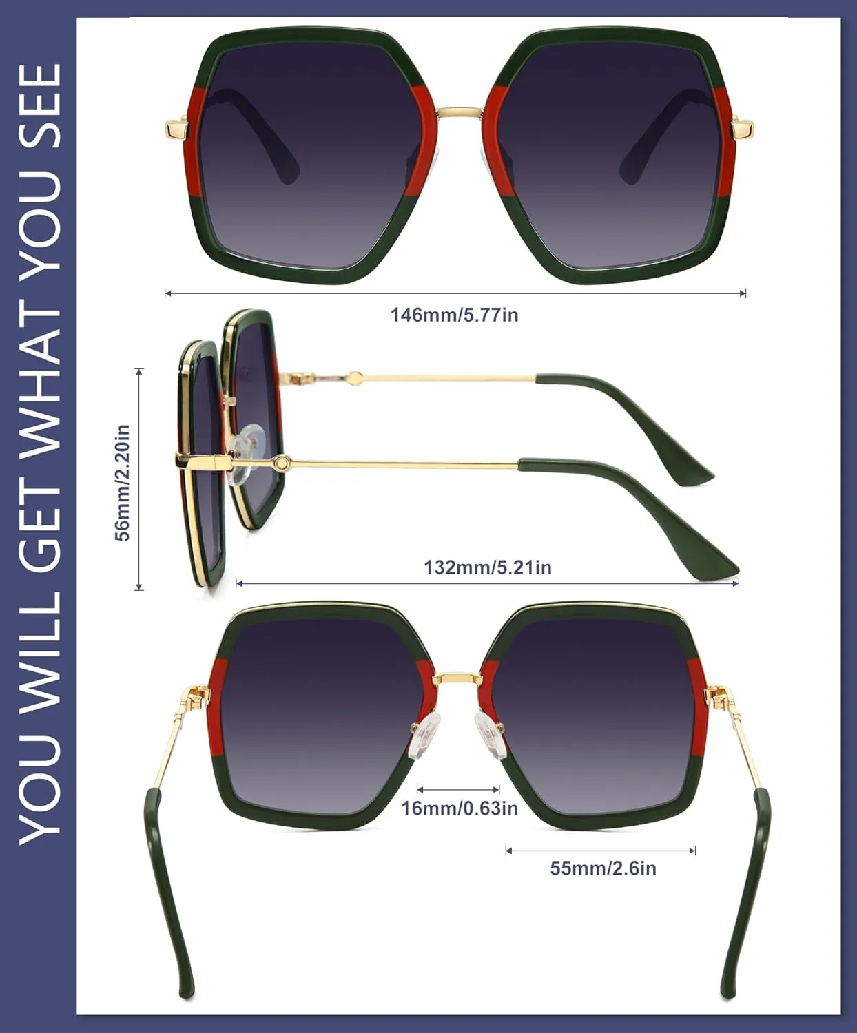 WOWSUN Oversized Big Fashion Sunglasses For Women Irregular Fashion Shades