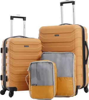 Wrangler Miami Luggage & Packing Cubes, Amber Gold, 4 Piece Set